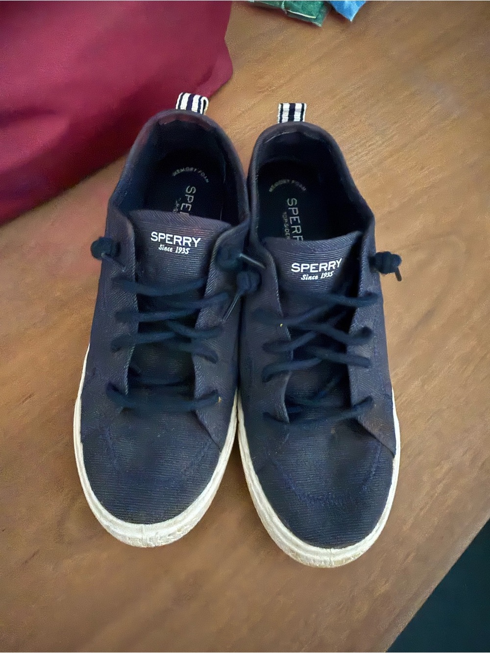 Sperry Navy Canvas Boat Shoes with White Sole